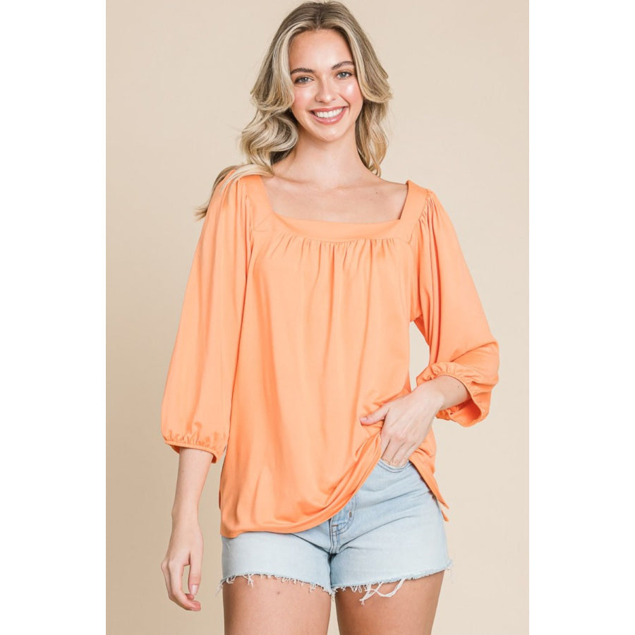 Culture Code Square Neck Puff Sleeve Top Salmon / S Apparel and Accessories