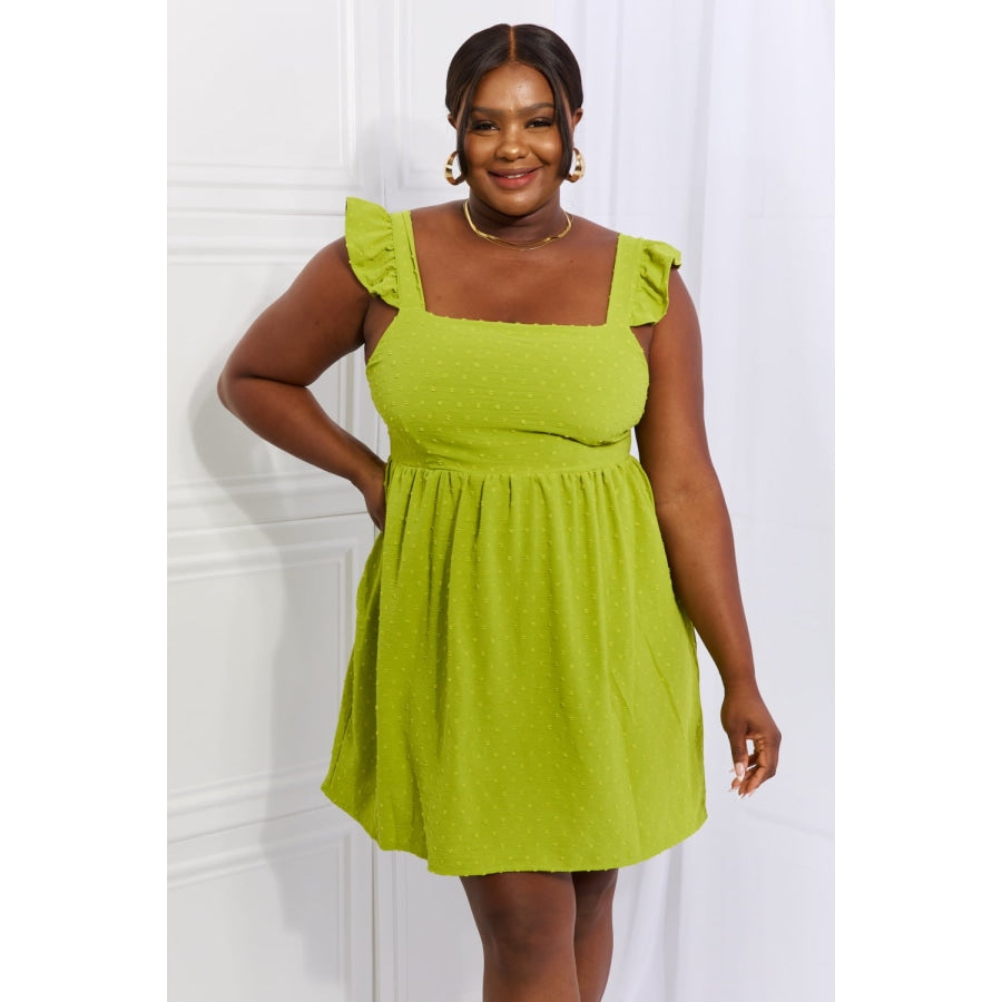 Culture Code Sunny Days Full Size Empire Line Ruffle Sleeve Dress in Lime Lime / S
