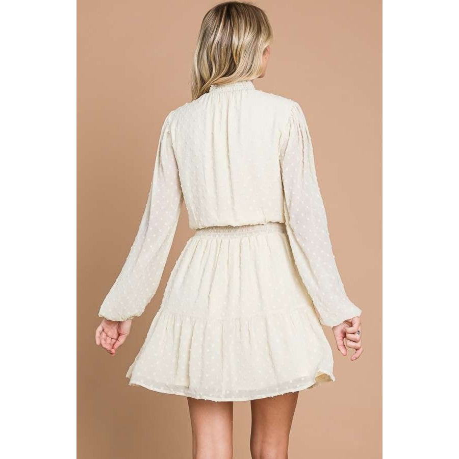 Culture Code Swiss Dot Smock Neck Mini Dress with Pockets Ivory Cream / S Apparel and Accessories