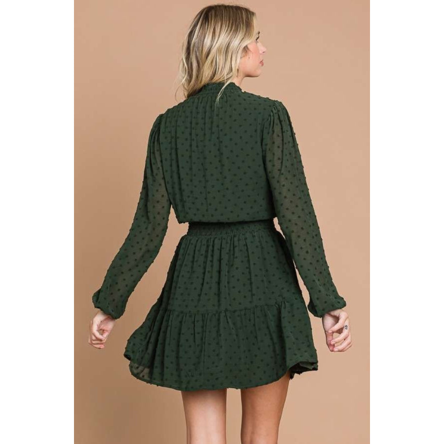 Culture Code Swiss Dot Smock Neck Mini Dress with Pockets D.Olive / S Apparel and Accessories