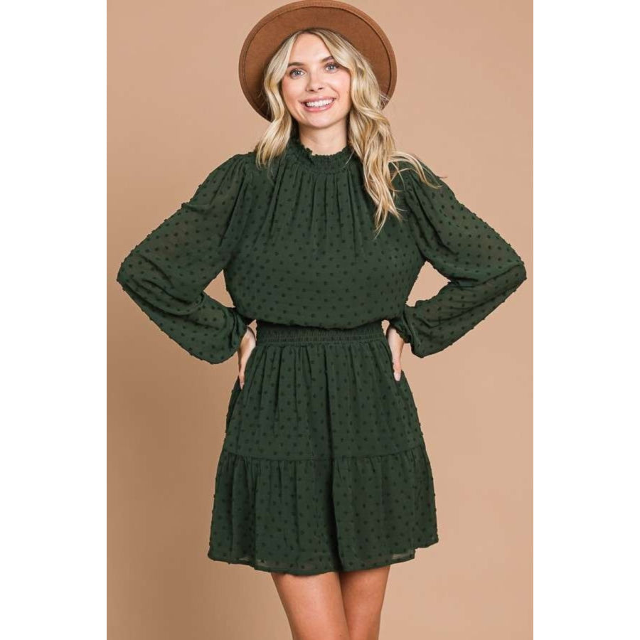 Culture Code Swiss Dot Smock Neck Mini Dress with Pockets D.Olive / S Apparel and Accessories