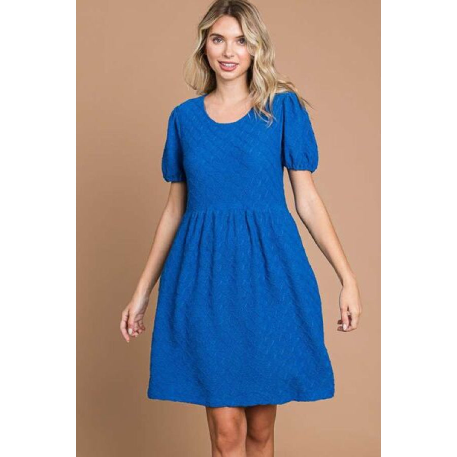 Culture Code Texture Round Neck Short Sleeve Dress with Pockets AZULABLUE / S Apparel and Accessories