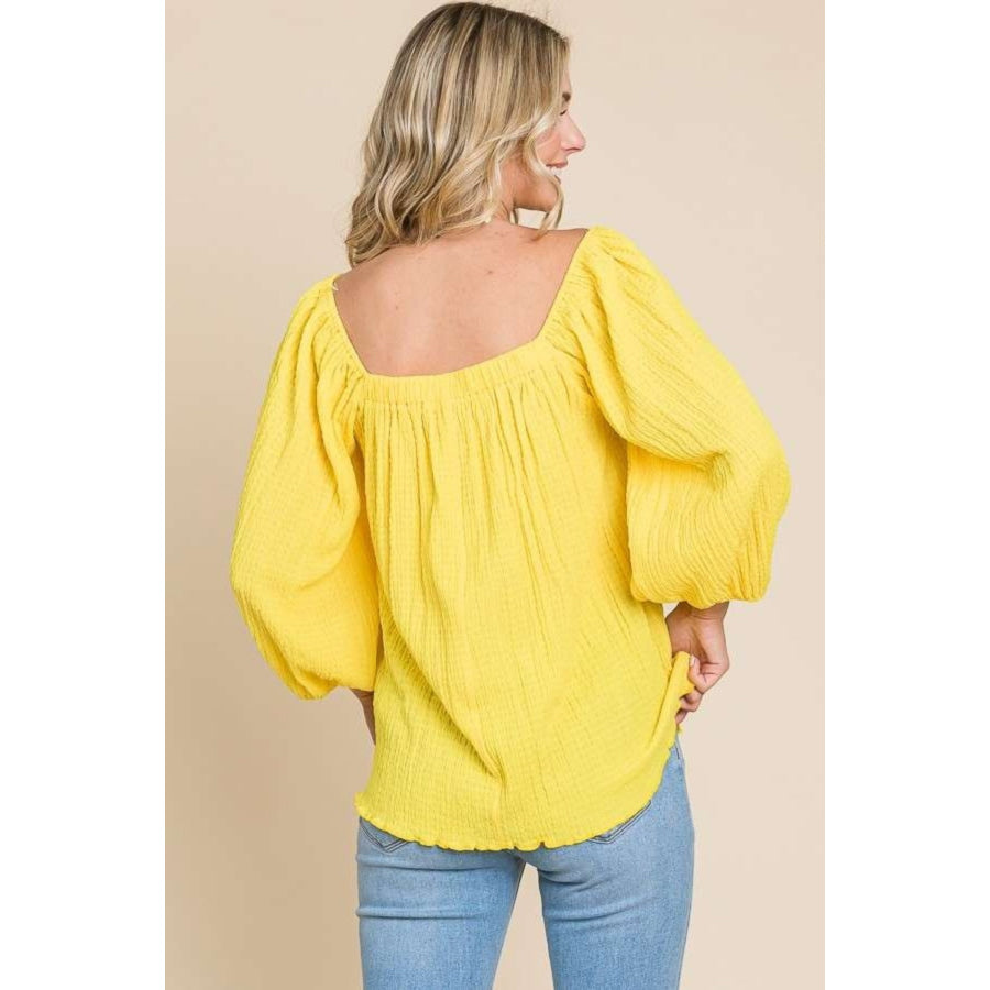 Culture Code Texture Square Neck Puff Sleeve Top Lemonade / S Apparel and Accessories