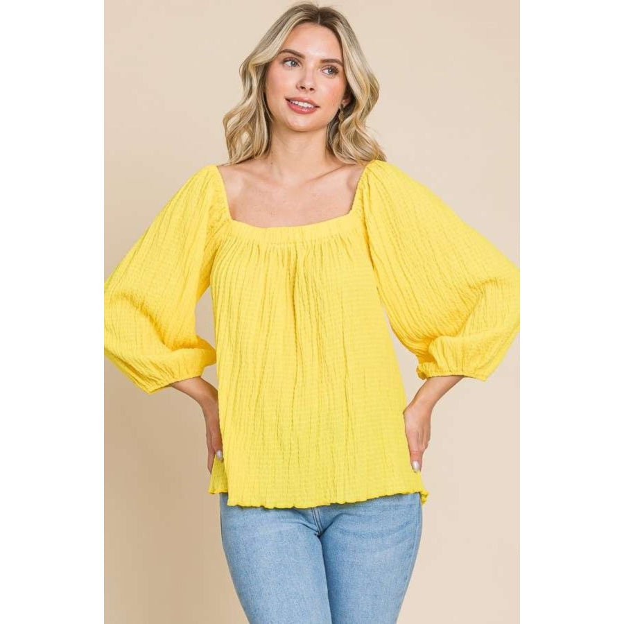 Culture Code Texture Square Neck Puff Sleeve Top Lemonade / S Apparel and Accessories