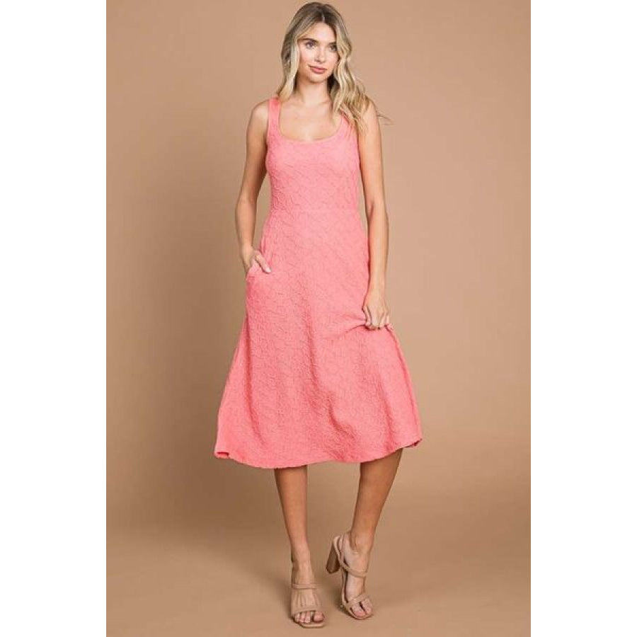 Culture Code Texture Square Neck Tank Dress with Pockets HAPPYPINK / S Apparel and Accessories