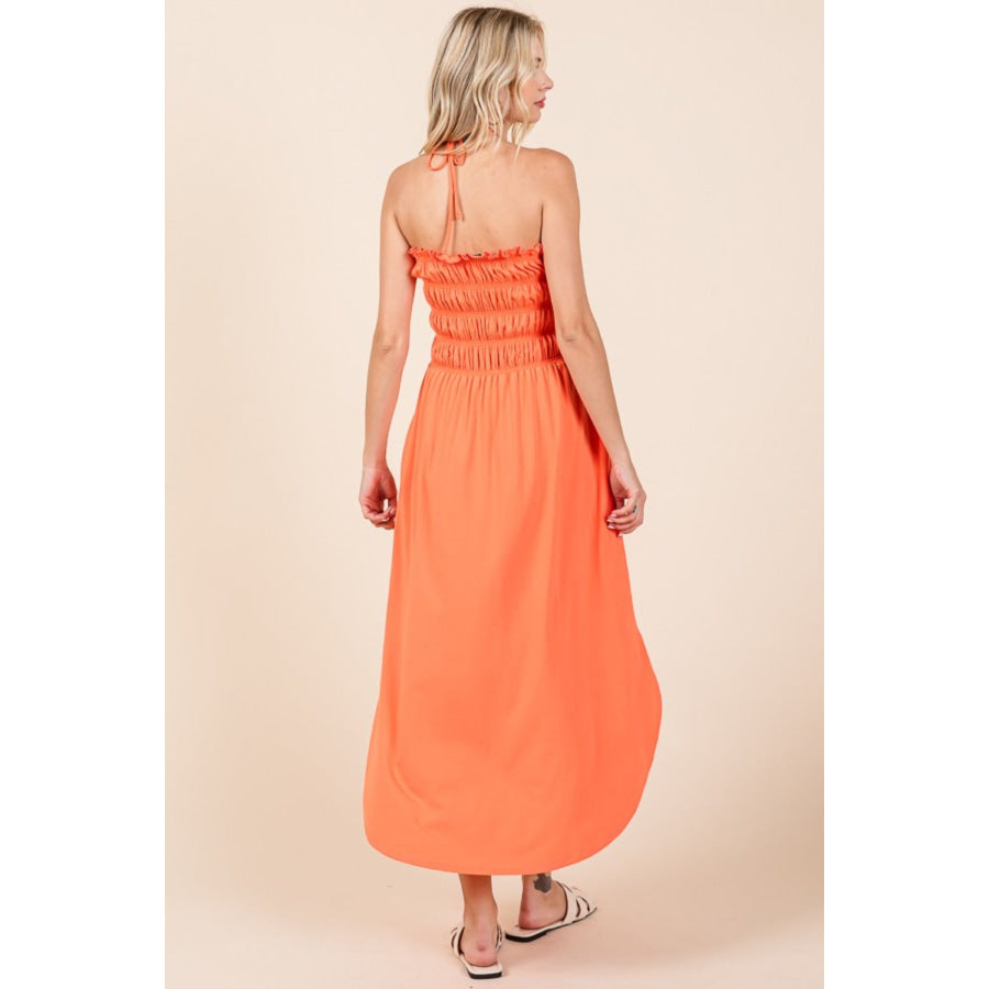 Culture Code Tie Back Shirring Dress with Pockets Living Coral / S Apparel and Accessories