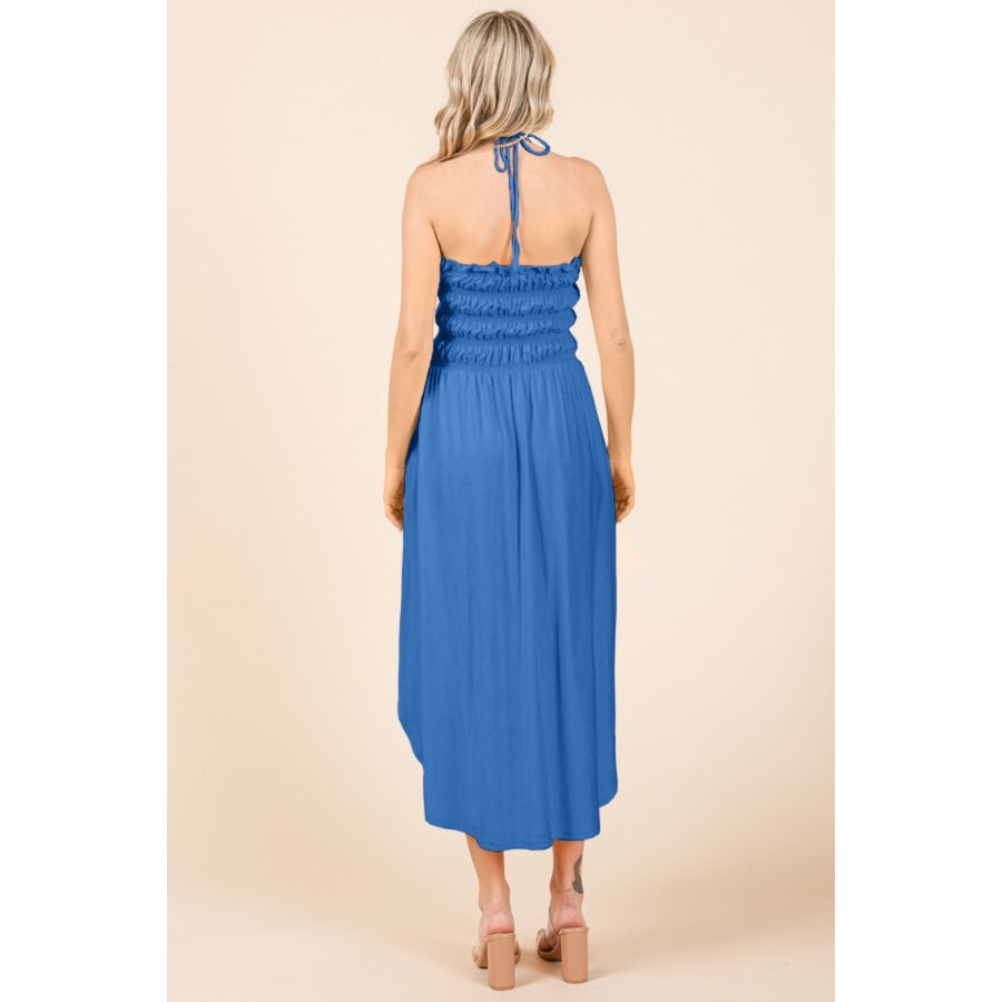 Culture Code Tie Back Shirring Dress with Pockets Blue / S Apparel and Accessories