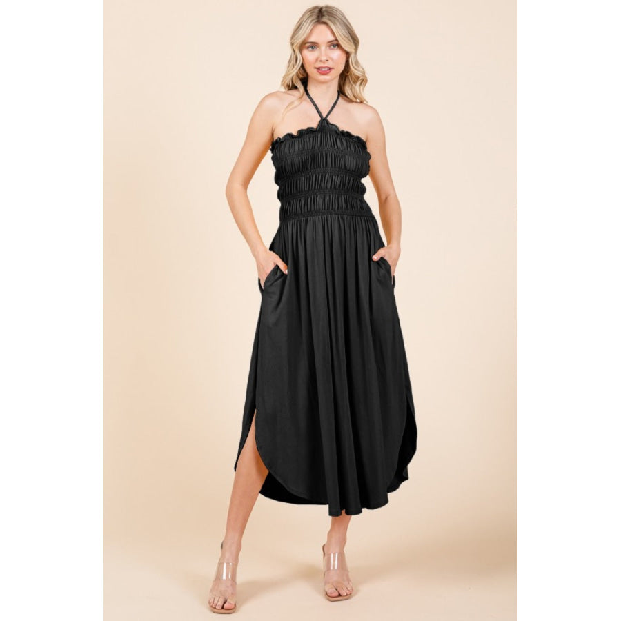 Culture Code Tie Back Shirring Dress with Pockets Black / S Apparel and Accessories