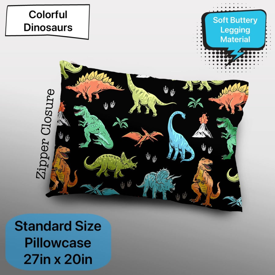 Preorder Custom Design Buttery Soft Pillowcases (each) - Closes 9 Jun - ETA late Sep 2023 Colourful Dinosaurs Pillowcase