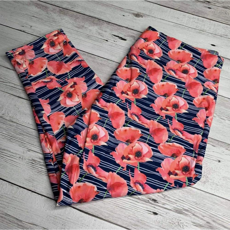 EXTRAS CUSTOM DESIGN LEGGINGS SIZE OS (AU 8-14/16) Navy/Coral Poppy / OS Capri Leggings