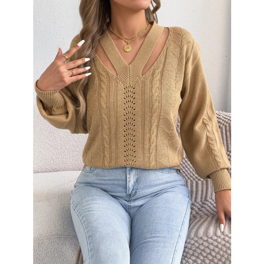 Cut-Out Cable Knit Sweater Apparel and Accessories