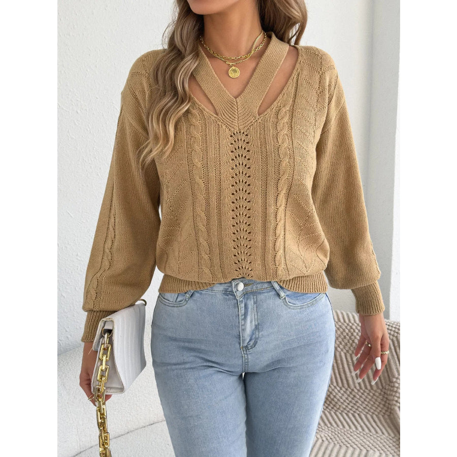 Cut-Out Cable Knit Sweater Apparel and Accessories