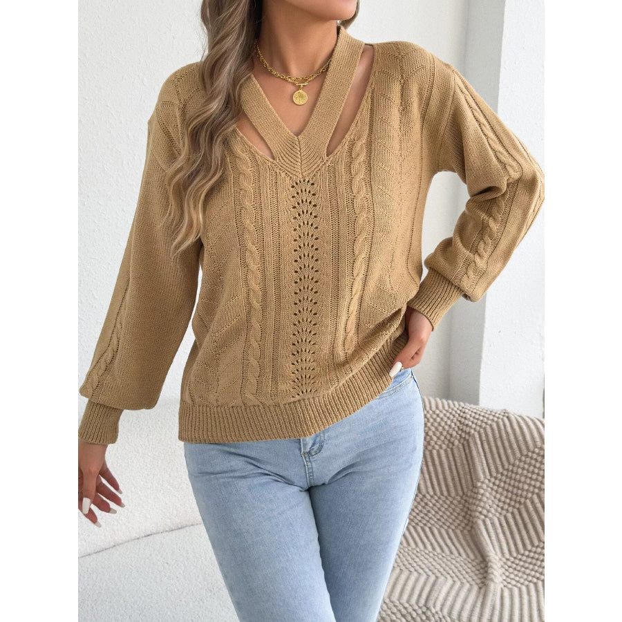 Cut-Out Cable Knit Sweater Apparel and Accessories
