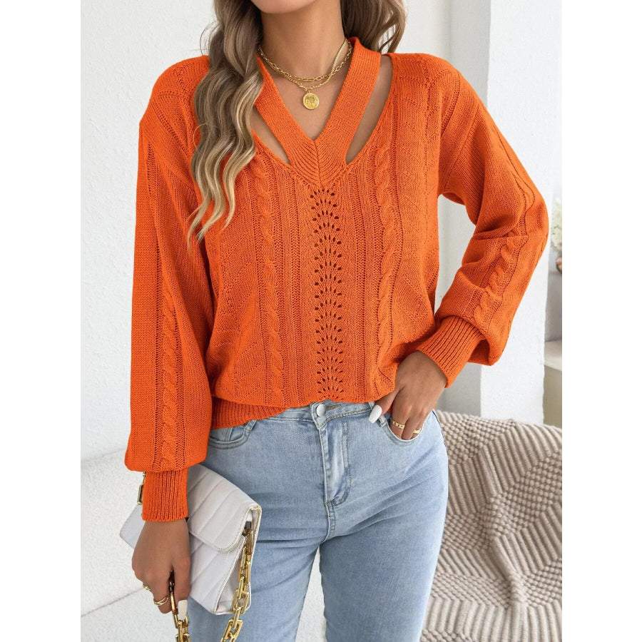 Cut-Out Cable Knit Sweater Orange / S Apparel and Accessories