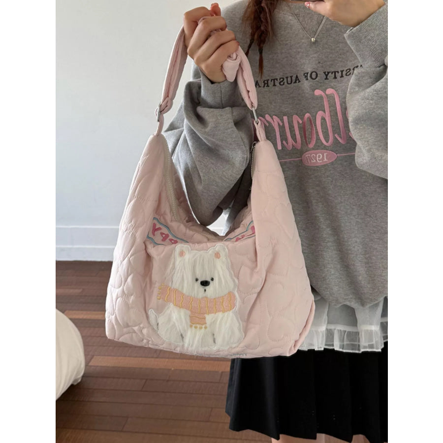Cute Bear Applique Crossbody Bag Blush Pink / One Size Apparel and Accessories