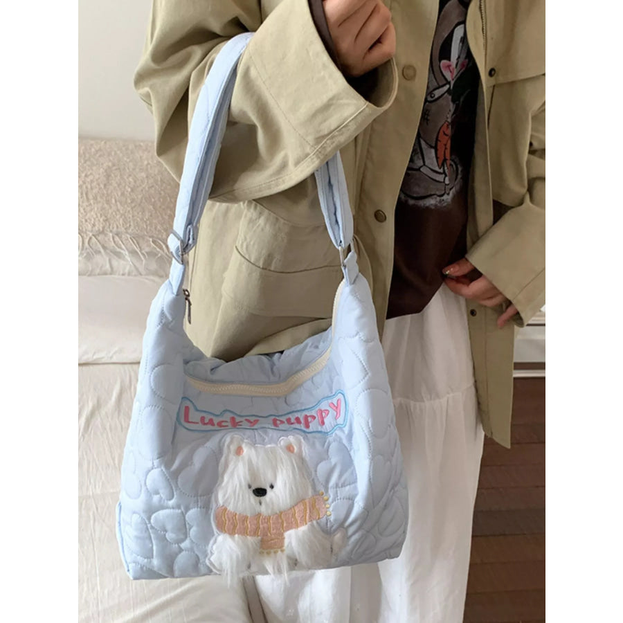Cute Bear Applique Crossbody Bag Light Blue / One Size Apparel and Accessories