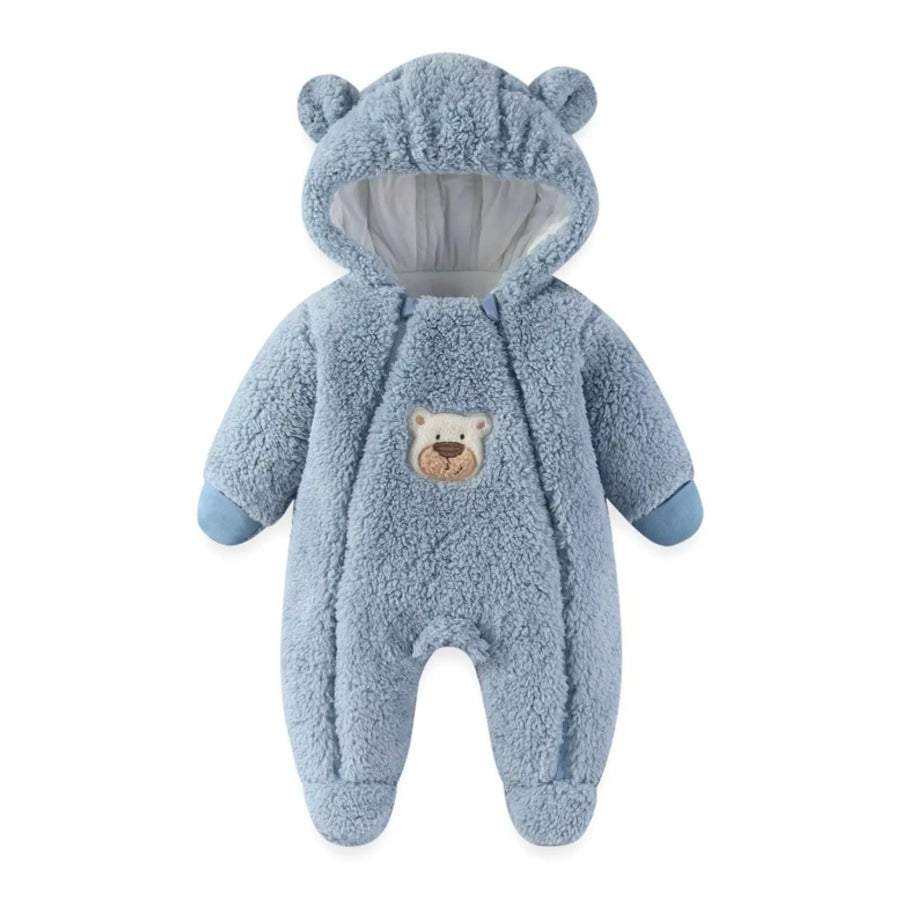 Cute Bunny Hooded Fleece One-Piece Light Blue / 0-3M Apparel and Accessories