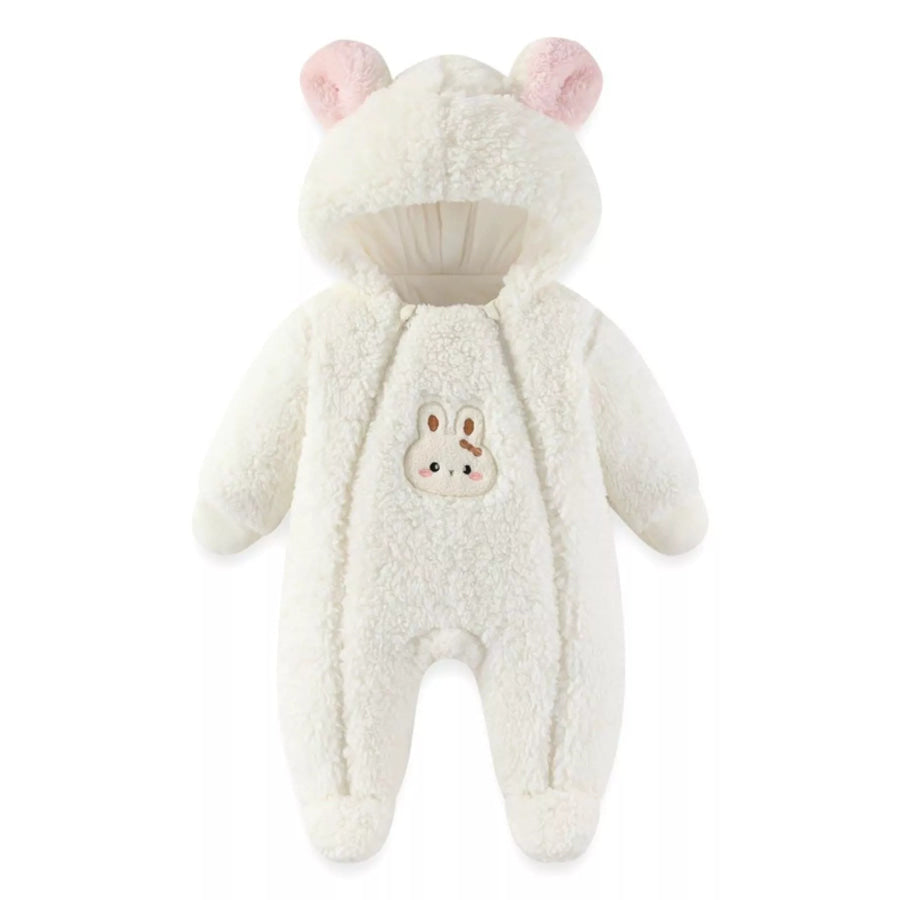 Cute Bunny Hooded Fleece One-Piece White / 0-3M Apparel and Accessories