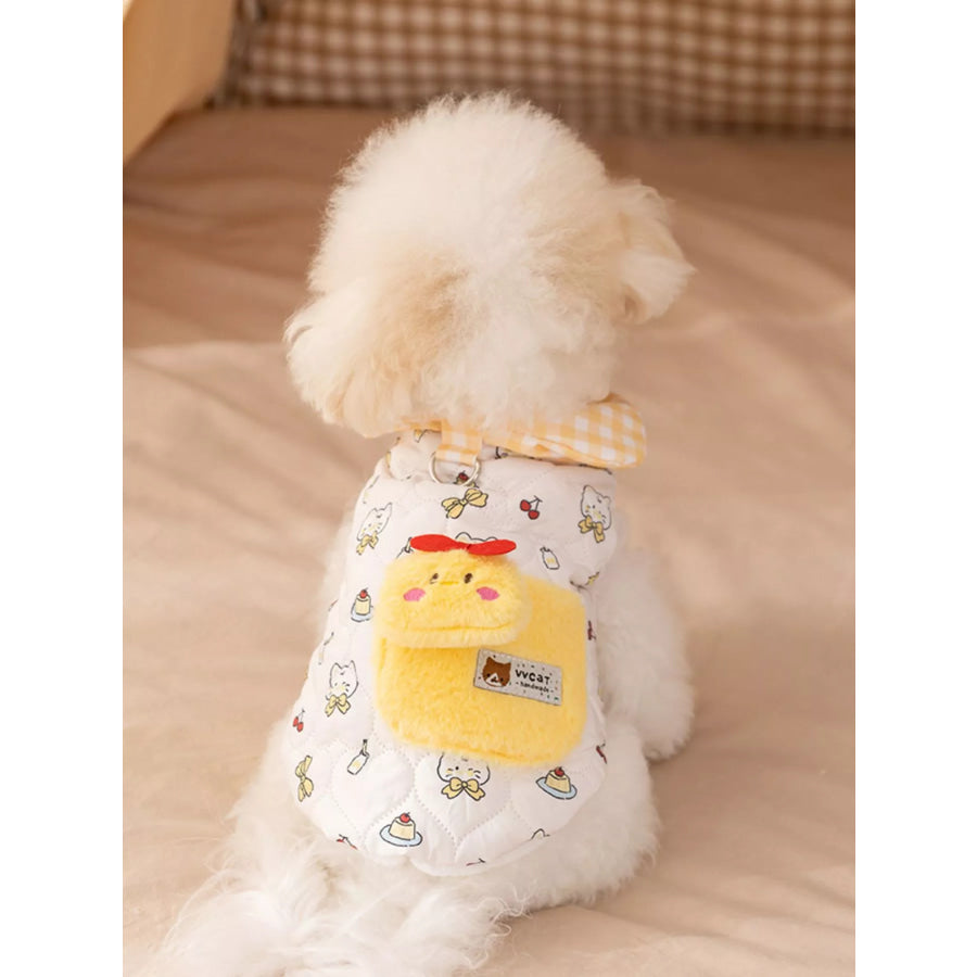 Cute Cartoon Print Padded Pet Jacket with Gingham Collar Yellow / XS Apparel and Accessories