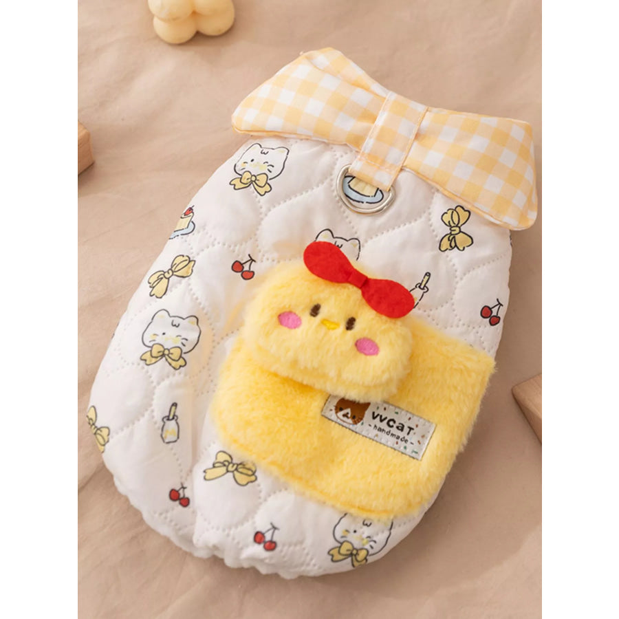 Cute Cartoon Print Padded Pet Jacket with Gingham Collar Apparel and Accessories
