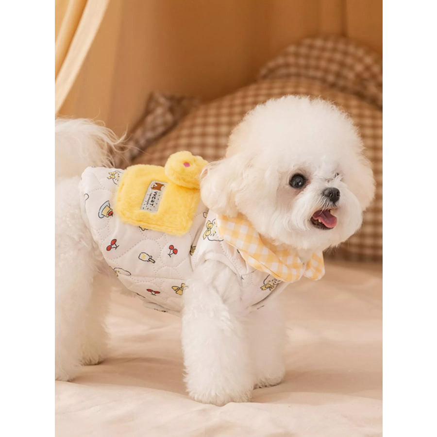 Cute Cartoon Print Padded Pet Jacket with Gingham Collar Apparel and Accessories