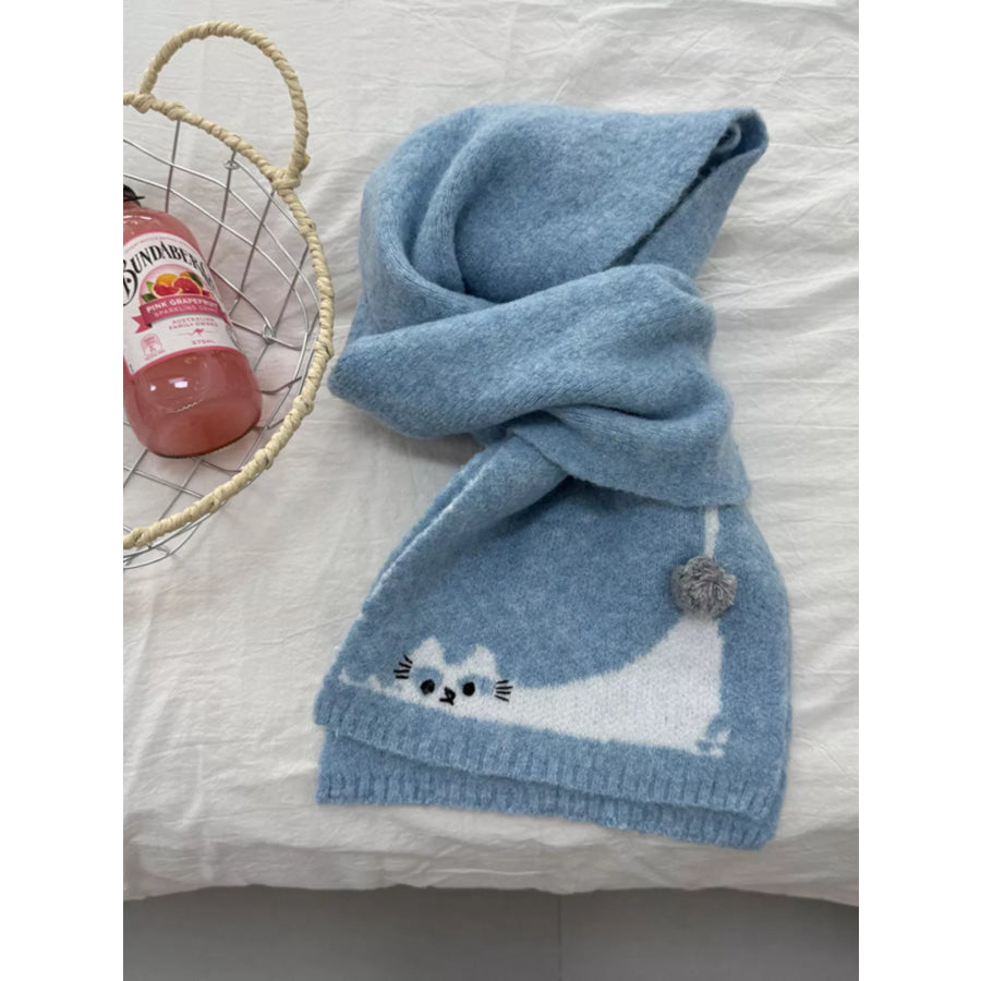 Cute Cat Knitted Scarf Blue / ONESIZE Apparel and Accessories