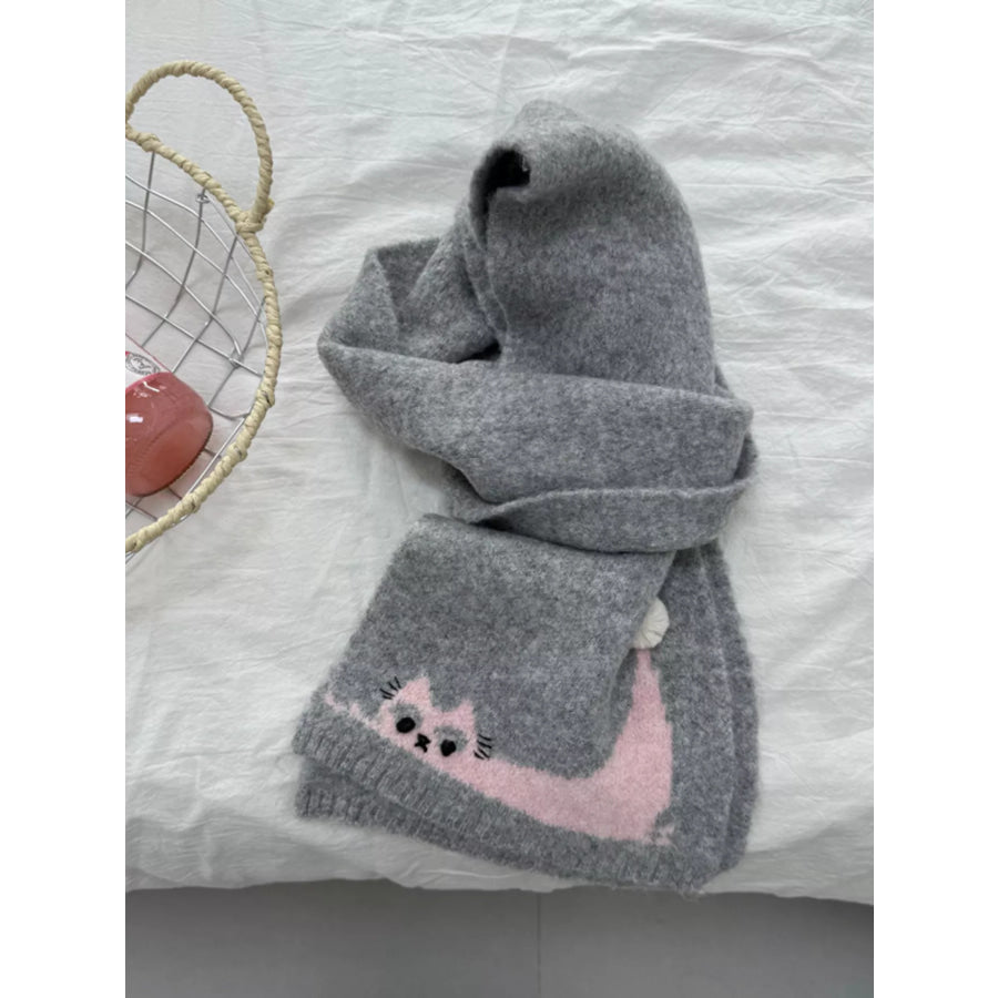 Cute Cat Knitted Scarf Gray / ONESIZE Apparel and Accessories