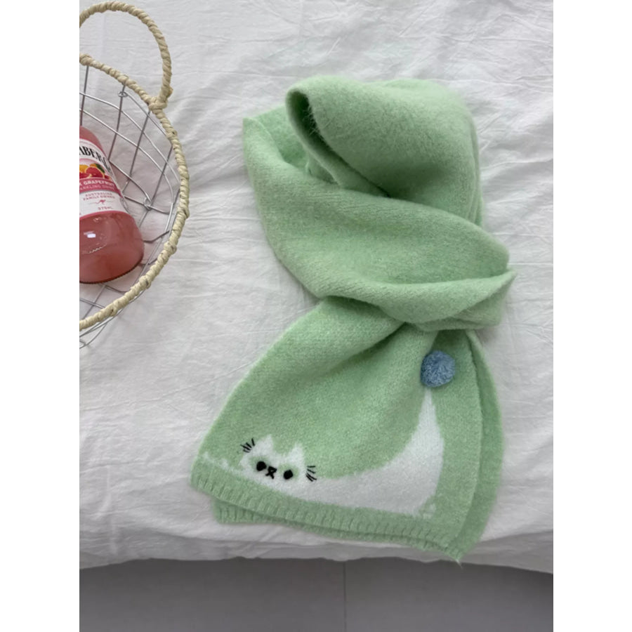 Cute Cat Knitted Scarf Green / ONESIZE Apparel and Accessories