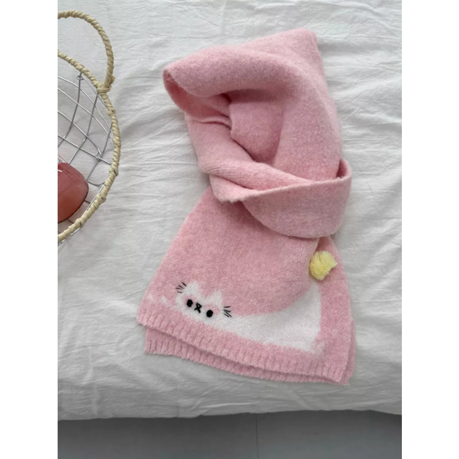 Cute Cat Knitted Scarf Pink / ONESIZE Apparel and Accessories
