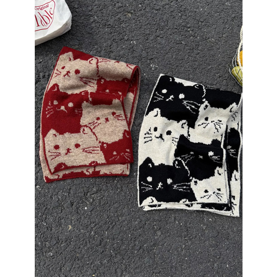 Cute Cat Pattern Knitted Scarf Apparel and Accessories