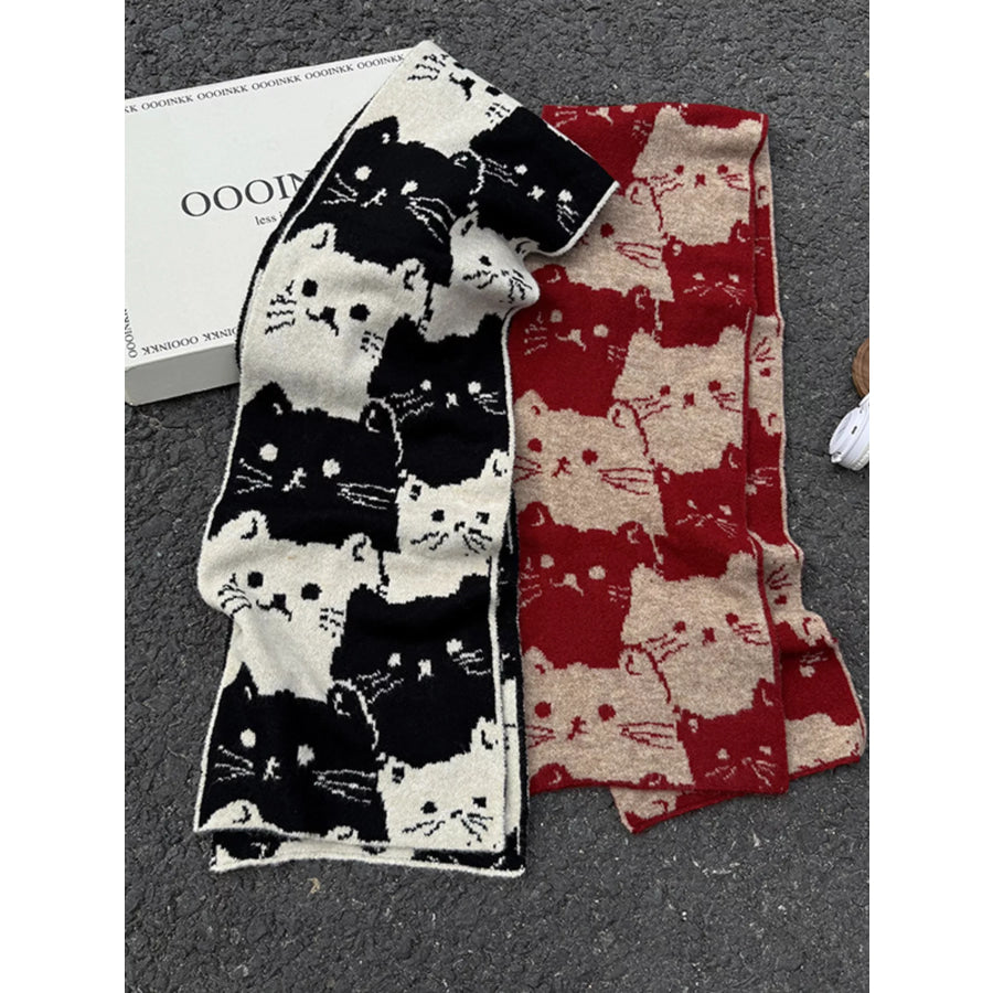 Cute Cat Pattern Knitted Scarf Apparel and Accessories