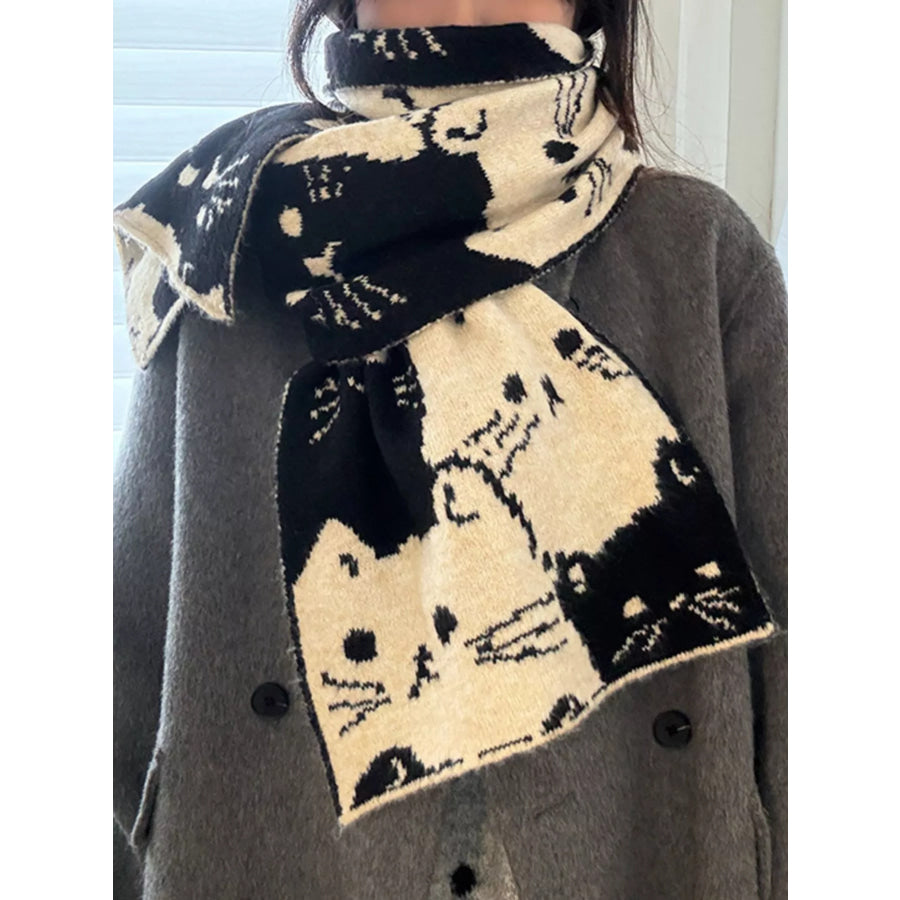 Cute Cat Pattern Knitted Scarf Apparel and Accessories