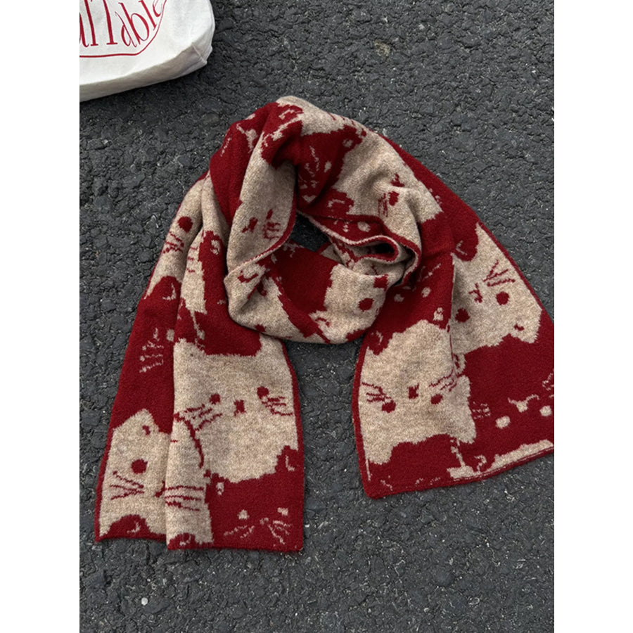 Cute Cat Pattern Knitted Scarf Apparel and Accessories