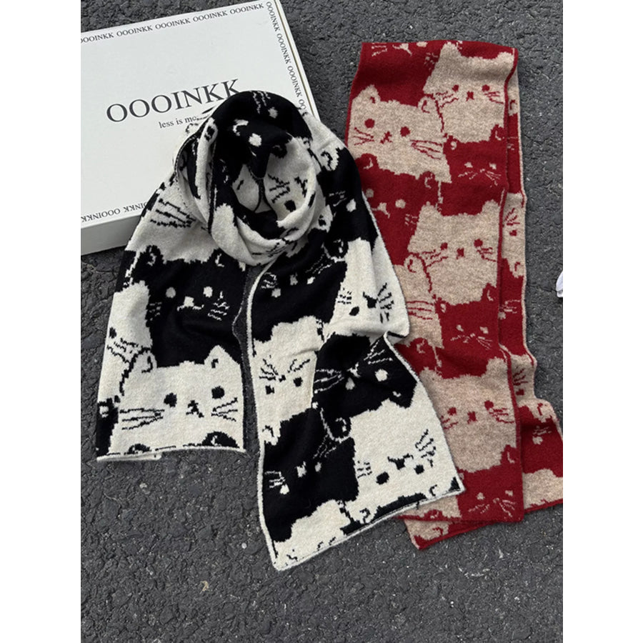 Cute Cat Pattern Knitted Scarf Apparel and Accessories