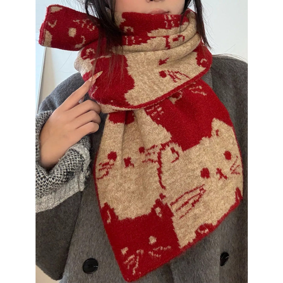 Cute Cat Pattern Knitted Scarf Apparel and Accessories