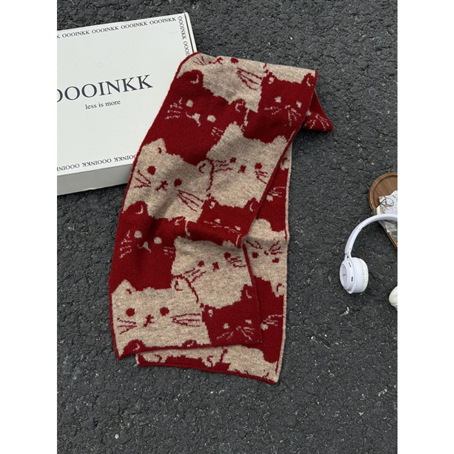 Cute Cat Pattern Knitted Scarf Apparel and Accessories
