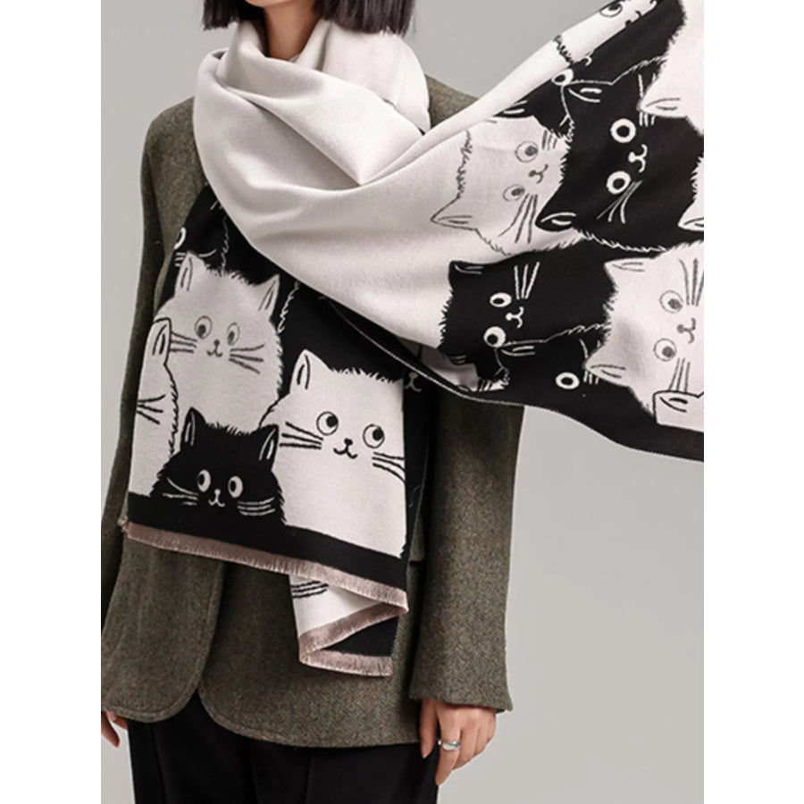 Cute Cat Pattern Knitted Scarf Black / One Size Apparel and Accessories