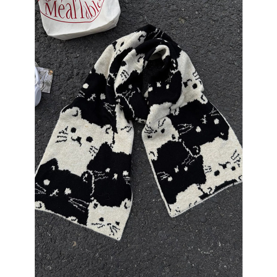 Cute Cat Pattern Knitted Scarf Apparel and Accessories