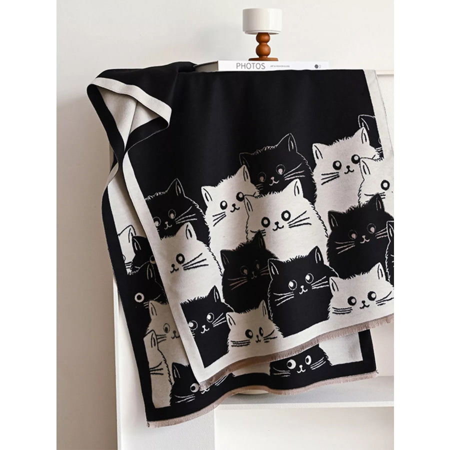 Cute Cat Pattern Knitted Scarf Black / One Size Apparel and Accessories