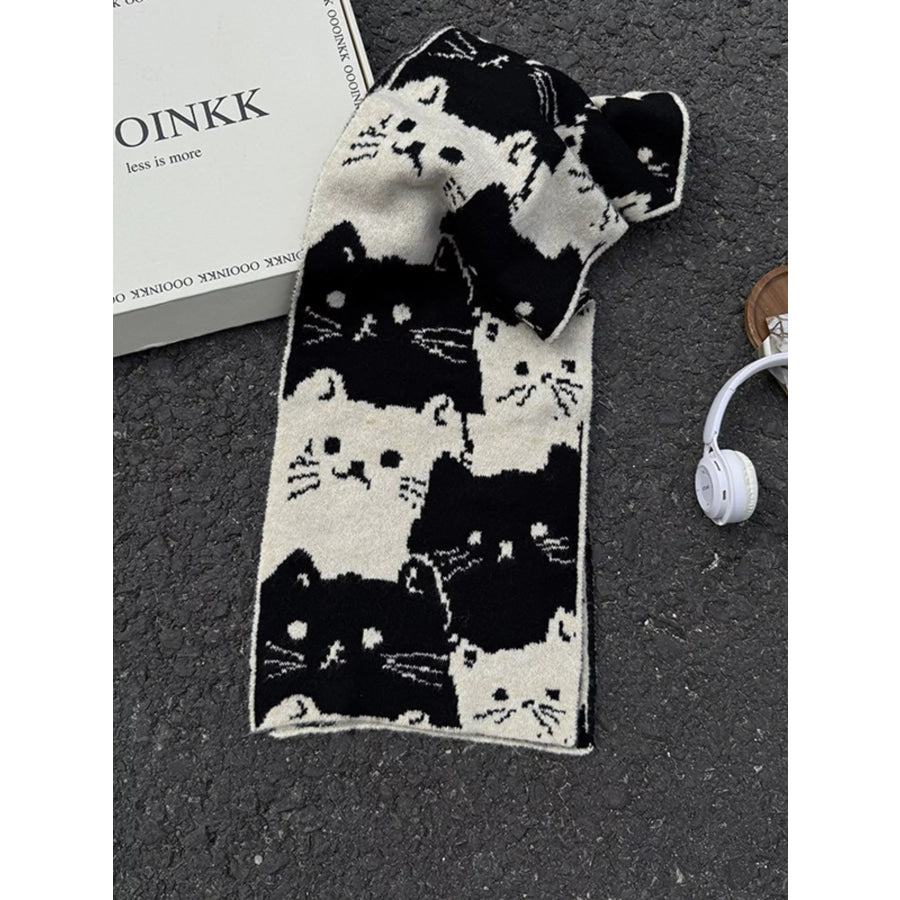 Cute Cat Pattern Knitted Scarf Black / ONESIZE Apparel and Accessories