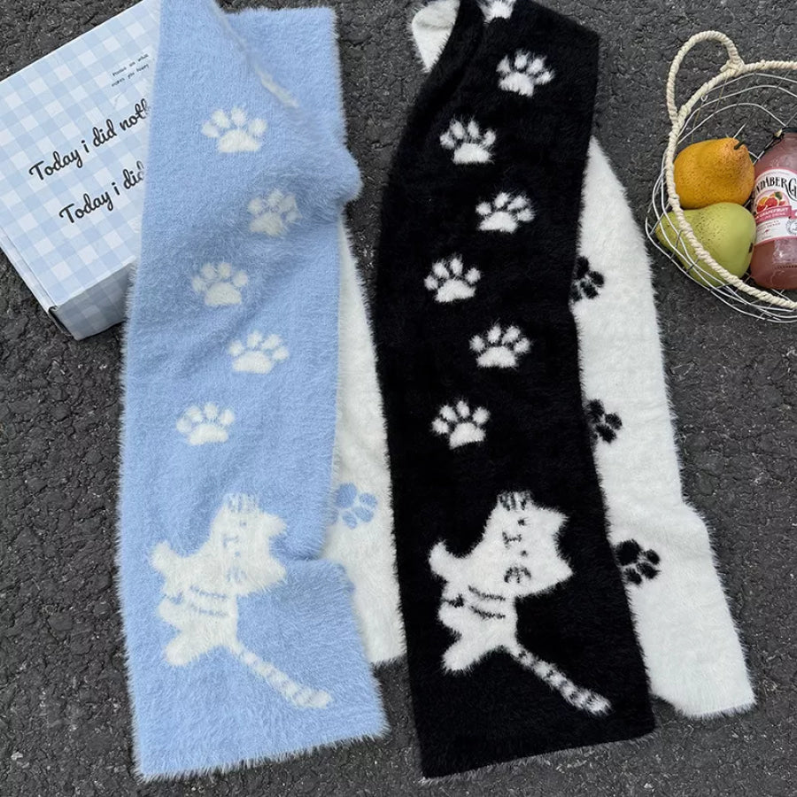 Cute Cat Paw Print Plush Scarf Apparel and Accessories