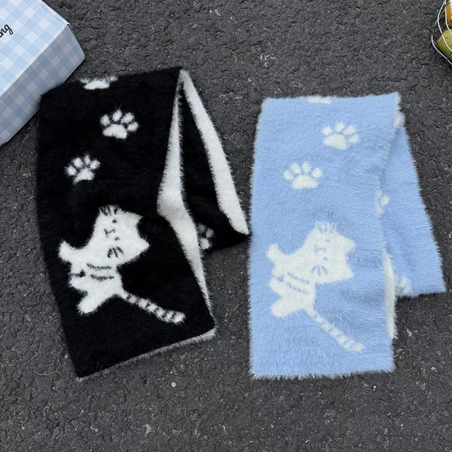 Cute Cat Paw Print Plush Scarf Apparel and Accessories