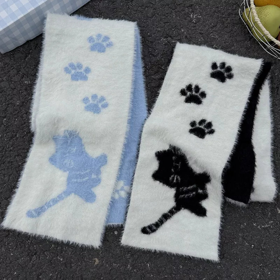Cute Cat Paw Print Plush Scarf Apparel and Accessories