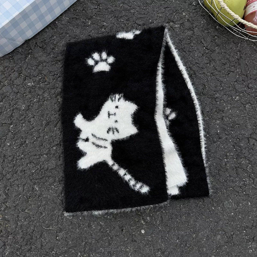 Cute Cat Paw Print Plush Scarf Black / One Size Apparel and Accessories