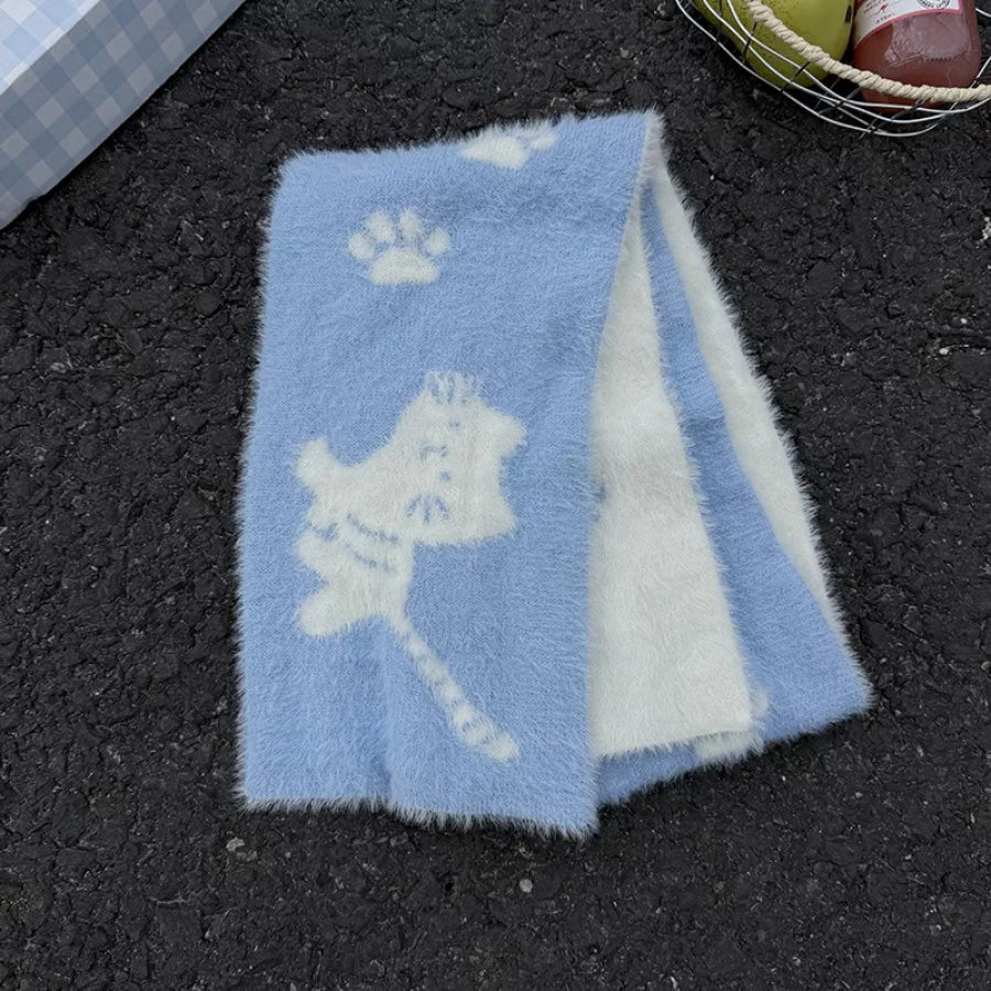 Cute Cat Paw Print Plush Scarf Light Blue / One Size Apparel and Accessories