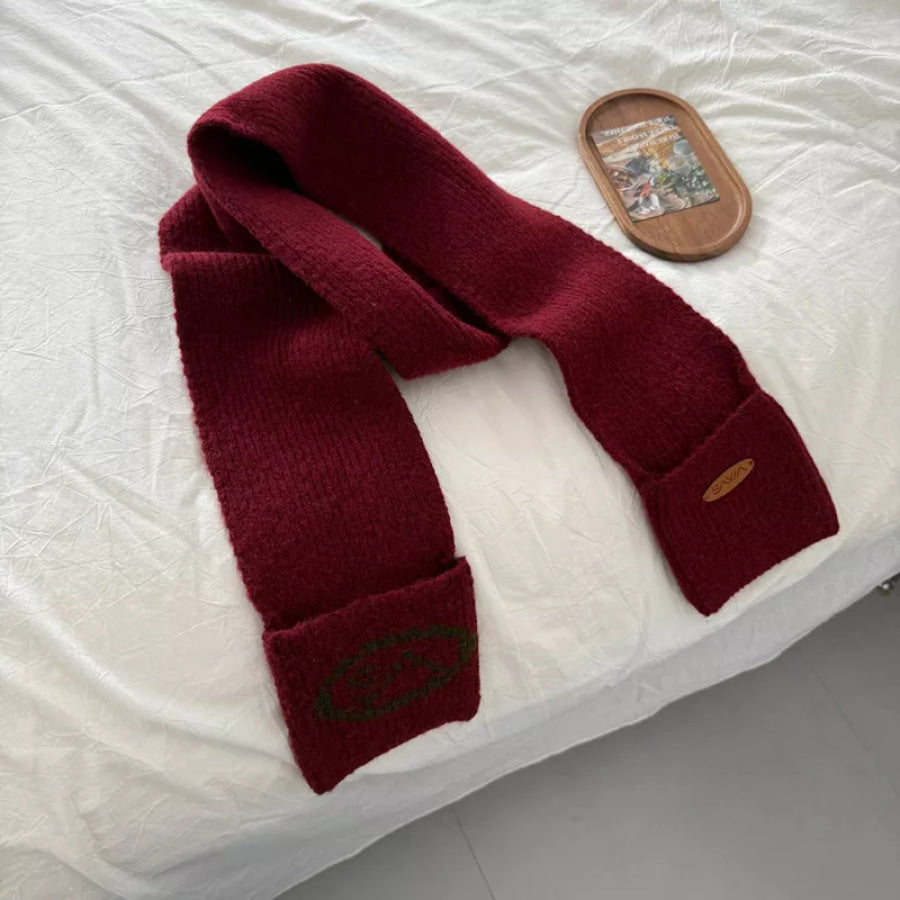 Cute Knitted Scarf with Pockets Red / One Size Apparel and Accessories