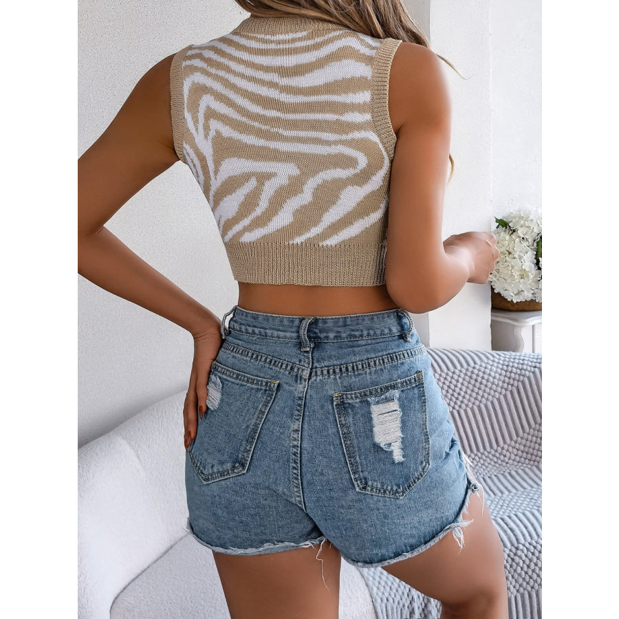 Cutout Animal Print Round Neck Tank Shirts &amp; Tops