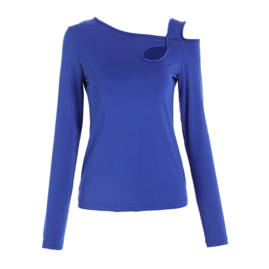 Cutout Asymmetrical Neck Long Sleeve T-Shirt Apparel and Accessories