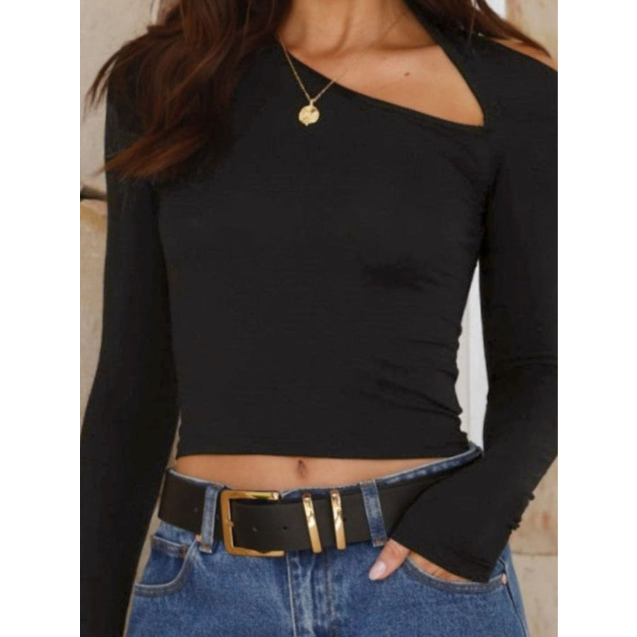 Cutout Asymmetrical Neck Long Sleeve T-Shirt Apparel and Accessories