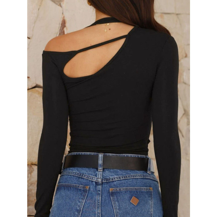 Cutout Asymmetrical Neck Long Sleeve T-Shirt Apparel and Accessories